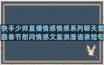 快手少帅直播情感情感系列聊天套路春节慰问情感文案浪漫语录短句(快手少帅情感主播是真的吗)