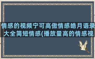 情感的视频宁可高傲情感皓月语录大全简短情感(播放量高的情感视频)