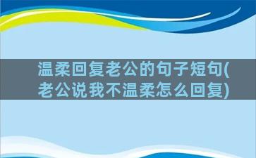 温柔回复老公的句子短句(老公说我不温柔怎么回复)