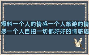 爆料一个人的情感一个人旅游的情感一个人自拍一切都好好的情感语录短句(压抑对一个人的情感)