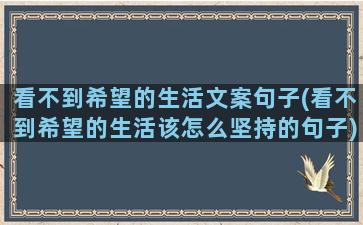 看不到希望的生活文案句子(看不到希望的生活该怎么坚持的句子)