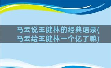 马云说王健林的经典语录(马云给王健林一个亿了嘛)